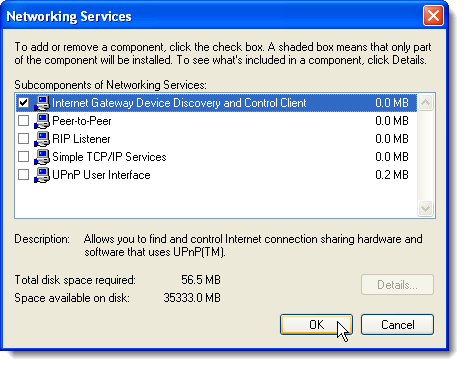 جزئیات برای خدمات شبکه در ویندوز XP