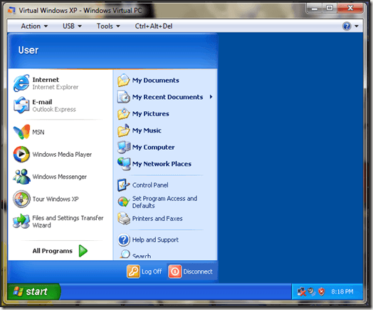 صفحه نمایش نسخه ی نمایشی XP