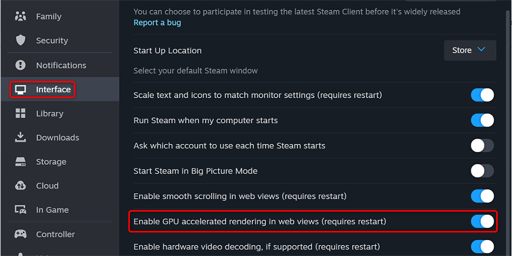 شتاب GPU را در تصویر Steam خاموش کنید