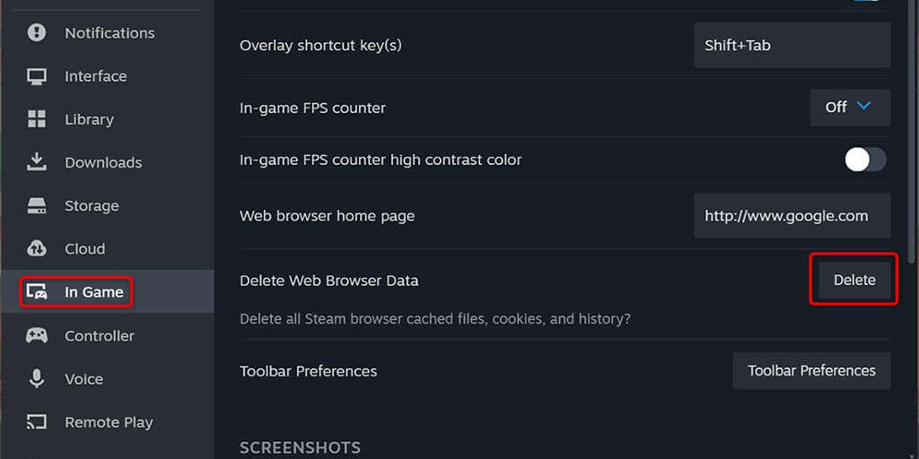 تصویر داده های مرورگر وب Steam را حذف کنید